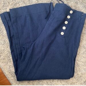 J. Crew Navy Wide-Leg Pants with Button Detail